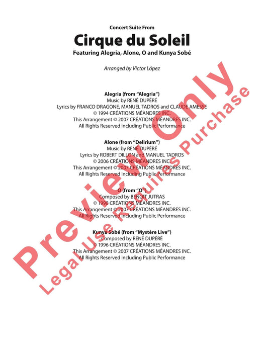 Cirque du Soleil, Concert Suite from Featuring: Alegria / Alone / O / Kunya Sobé 音樂會 組曲 總譜 | 小雅音樂 Hsiaoya Music