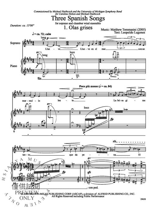 Three Spanish Songs (for Soprano and Wind Ensemble) 管樂團 | 小雅音樂 Hsiaoya Music