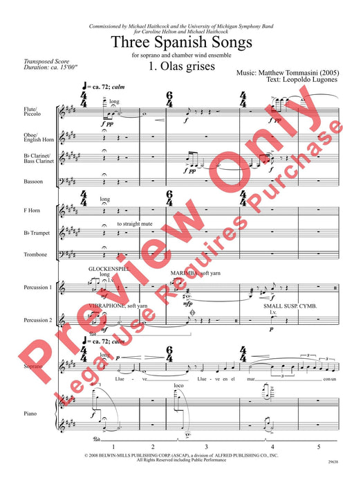 Three Spanish Songs (for Soprano and Wind Ensemble) 管樂團 總譜 | 小雅音樂 Hsiaoya Music