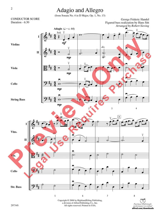 Adagio and Allegro (from Sonata No. 4 in D major, Opus 1, No. 13) 韓德爾 慢板 快板 奏鳴曲 作品 總譜 | 小雅音樂 Hsiaoya Music