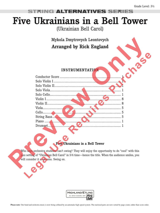 Five Ukrainians in a Bell Tower (Ukrainian Bell Carol) 耶誕頌歌 總譜 | 小雅音樂 Hsiaoya Music