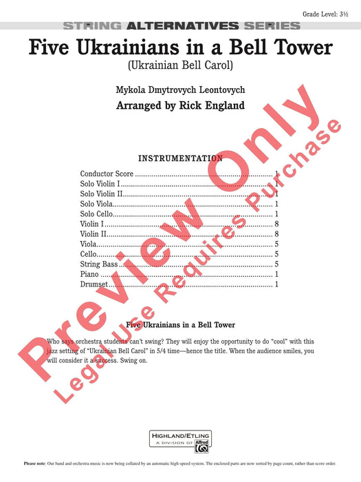 Five Ukrainians in a Bell Tower (Ukrainian Bell Carol) 耶誕頌歌 總譜 | 小雅音樂 Hsiaoya Music