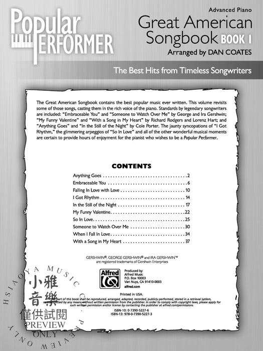 Popular Performer: Great American Songbook, Book 1 The Best Hits from Timeless Songwriters | 小雅音樂 Hsiaoya Music