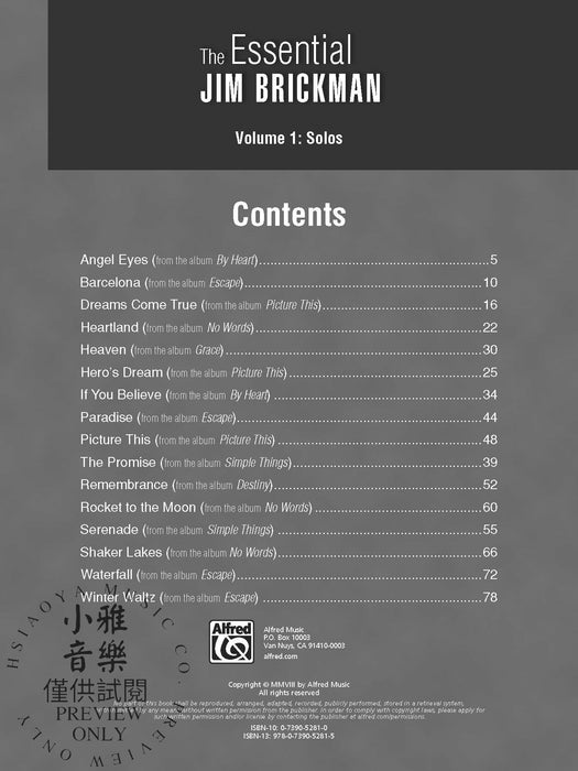The Essential Jim Brickman, Volume 1: Piano Solos 鋼琴 獨奏 | 小雅音樂 Hsiaoya Music