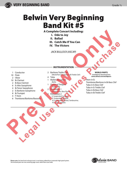 Belwin Very Beginning Band Kit #5 A Complete Concert Including: Ode to Joy / Ballad / Catch Me If You Can / The Victors 音樂會 頌歌 敘事曲 總譜 | 小雅音樂 Hsiaoya Music