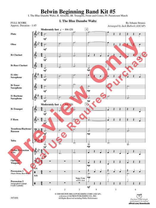 Belwin Beginning Band Kit #5 A Complete Concert Including: The Blue Danube Waltz / Alouette / Trumpets, Front and Center / Paramount March 音樂會 藍色多瑙河圓舞曲 小號 進行曲 總譜 | 小雅音樂 Hsiaoya Music