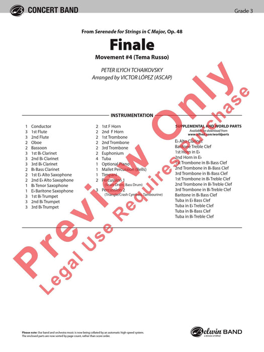 Finale (from Serenade for Strings in C Major, Opus 48, Movement #4 (Terma Russo)) 柴科夫斯基,彼得 終曲 小夜曲 弦樂 作品 樂章 總譜 | 小雅音樂 Hsiaoya Music