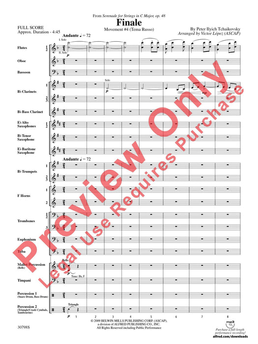 Finale (from Serenade for Strings in C Major, Opus 48, Movement #4 (Terma Russo)) 柴科夫斯基,彼得 終曲 小夜曲 弦樂 作品 樂章 總譜 | 小雅音樂 Hsiaoya Music