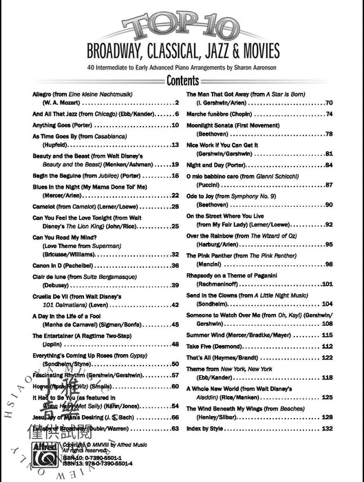 Top 10 Broadway, Classical, Jazz & Movies 40 Intermediate to Early Advanced Piano Arrangements 百老匯爵士音樂 鋼琴 | 小雅音樂 Hsiaoya Music