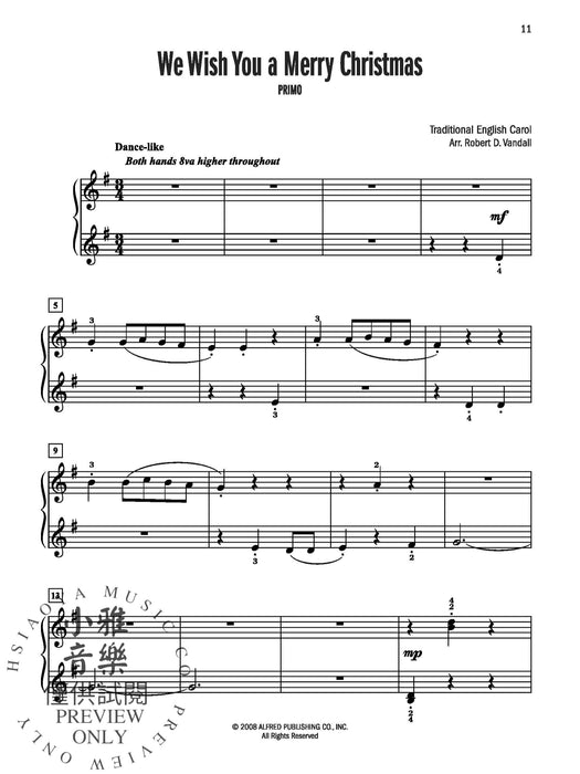 Celebrated Christmas Duets, Book 2 5 Christmas Favorites Arranged for Early Intermediate Pianists 二重奏 | 小雅音樂 Hsiaoya Music