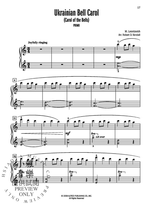 Celebrated Christmas Duets, Book 2 5 Christmas Favorites Arranged for Early Intermediate Pianists 二重奏 | 小雅音樂 Hsiaoya Music