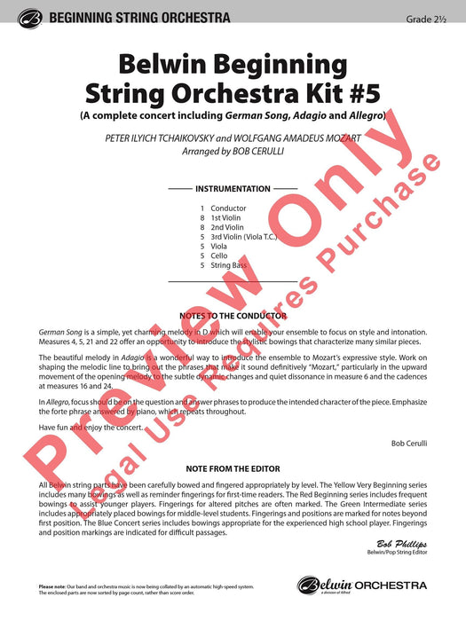 Belwin Beginning String Orchestra Kit #5 A Complete Concert Including: German Song / Adagio / Allegro 弦樂團 音樂會 慢板 快板 | 小雅音樂 Hsiaoya Music