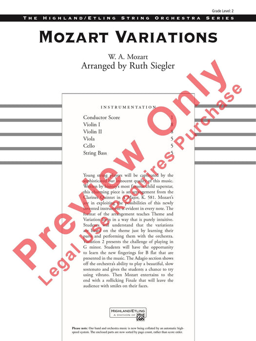 Mozart Variations 莫札特 詠唱調 總譜 | 小雅音樂 Hsiaoya Music