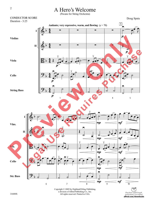 A Hero's Welcome Pavane for String Orchestra 帕凡 弦樂團 總譜 | 小雅音樂 Hsiaoya Music