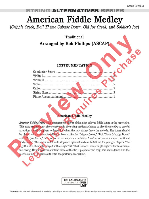 American Fiddle Medley Featuring: Cripple Creek / Boil Them Cabbage Down / Old Joe Clark / Soldier's Joy 提琴組合曲 總譜 | 小雅音樂 Hsiaoya Music