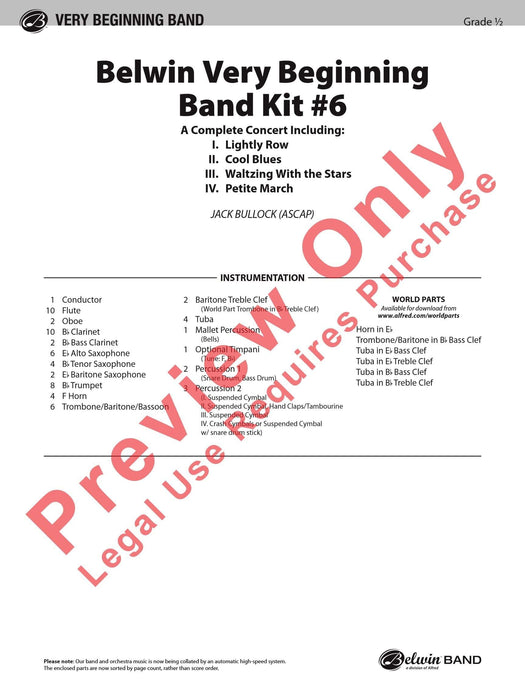 Belwin Very Beginning Band Kit #6 A Complete Concert Including: Lightly Row / Cool Blues / Waltzing with the Stars / Petite March 音樂會 藍調圓舞曲 進行曲 總譜 | 小雅音樂 Hsiaoya Music