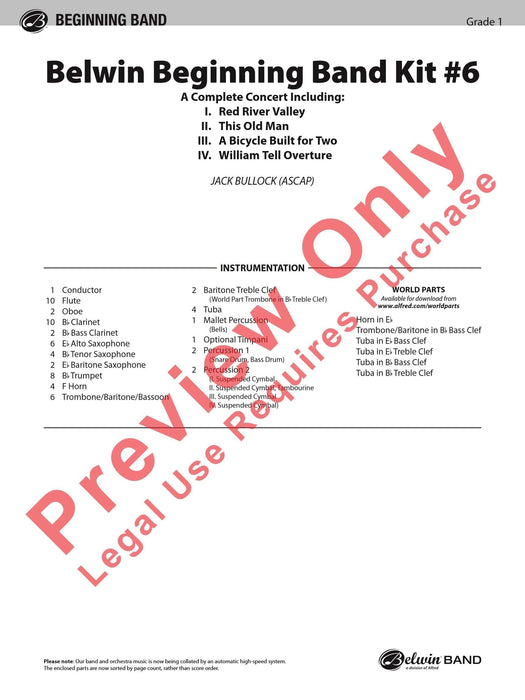 Belwin Beginning Band Kit #6 A Complete Concert Including: Red River Valley / This Old Man / A Bicycle Built for Two / William Tell Overture 音樂會 威廉泰爾序曲 總譜 | 小雅音樂 Hsiaoya Music