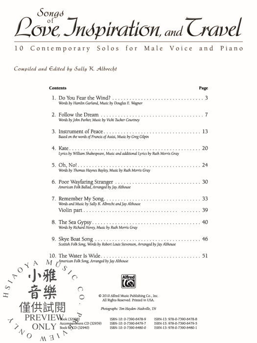 Songs of Love, Inspiration, and Travel 10 Contemporary Solos for Male Voice and Piano 獨奏 鋼琴 | 小雅音樂 Hsiaoya Music