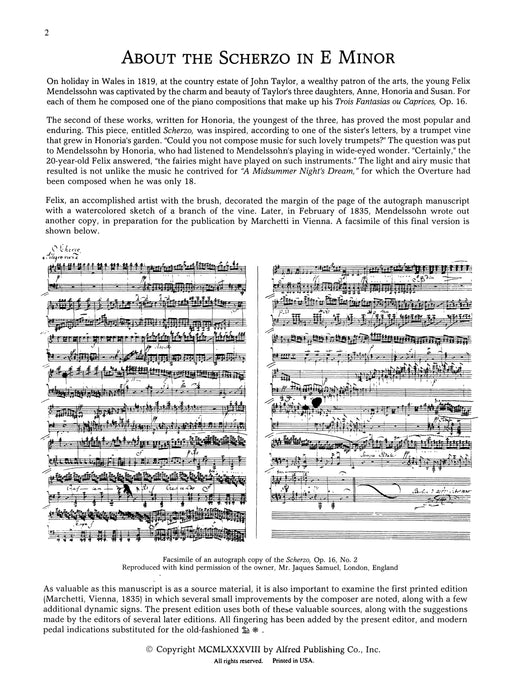 Mendelssohn: Scherzo in E Minor, Opus 16, No. 2 孟德爾頌,菲利克斯 詼諧曲 作品 | 小雅音樂 Hsiaoya Music