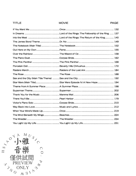 Movie Music Hits Sheet Music Playlist 電影音樂 | 小雅音樂 Hsiaoya Music