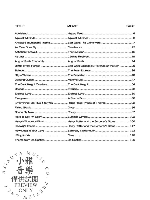 Movie Music Hits Sheet Music Playlist 電影音樂 | 小雅音樂 Hsiaoya Music