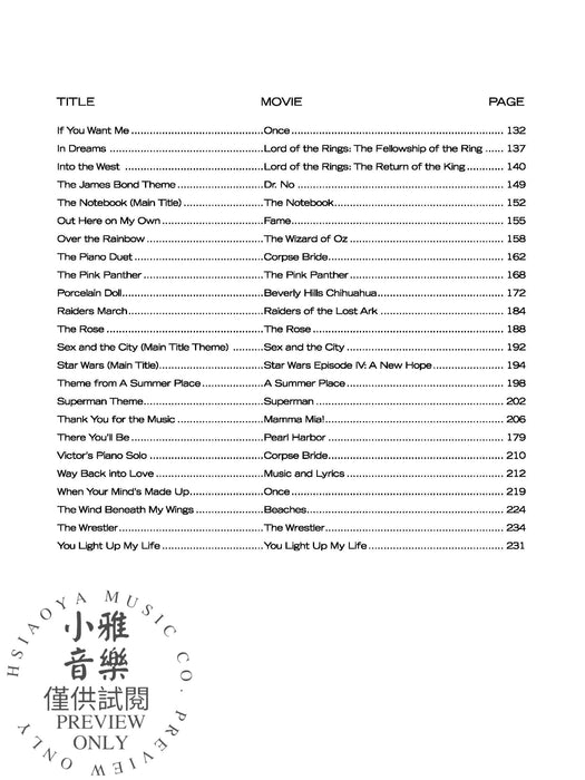 Movie Music Hits Sheet Music Playlist 電影音樂 | 小雅音樂 Hsiaoya Music