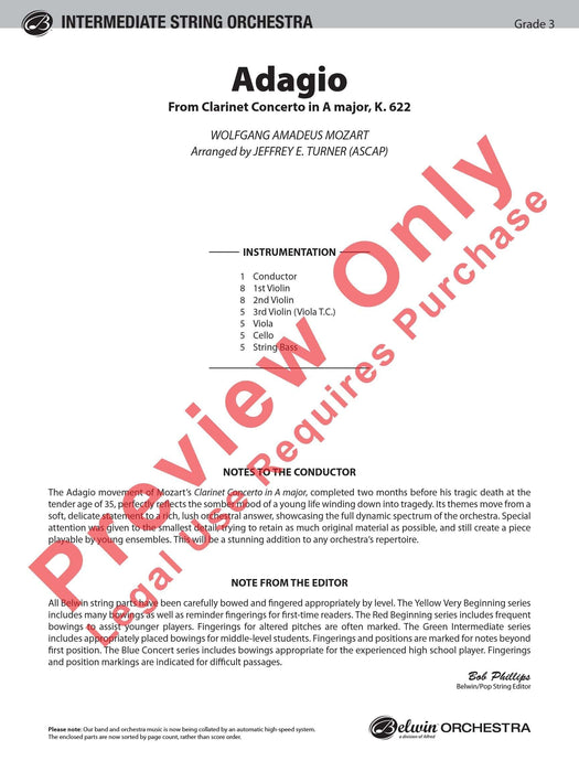 Adagio (from Clarinet Concerto in A Major, K. 622) 莫札特 慢板 豎笛 協奏曲 總譜 | 小雅音樂 Hsiaoya Music