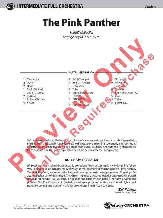 The Pink Panther For Solo Violin with Orchestra 獨奏 小提琴 管弦樂團 總譜 | 小雅音樂 Hsiaoya Music