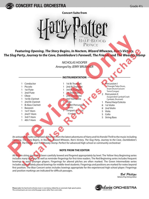 Harry Potter and the Half-Blood Prince, Concert Suite from Featuring: Opening / The Story Begins / In Noctem / Wizard Wheezes / Ron's Victory / The Slug Party / Journey to the Cave / Dumbledore's Farewell / The Friends / The Weasley Stomp 音樂會 組曲 總譜 | 小雅音樂