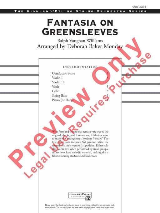 Greensleeves Based on "Fantasia on Greensleeves" 沃恩威廉斯 綠袖子 幻想曲 綠袖子 總譜 | 小雅音樂 Hsiaoya Music