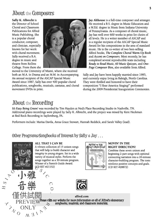 It's Easy Being Green! A Songbook or Program Teaching Us Ways to Save Our Planet for Unison Voices 同度 | 小雅音樂 Hsiaoya Music