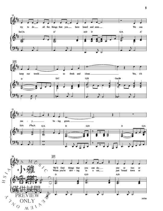 It's Easy Being Green! A Songbook or Program Teaching Us Ways to Save Our Planet for Unison Voices 同度 | 小雅音樂 Hsiaoya Music