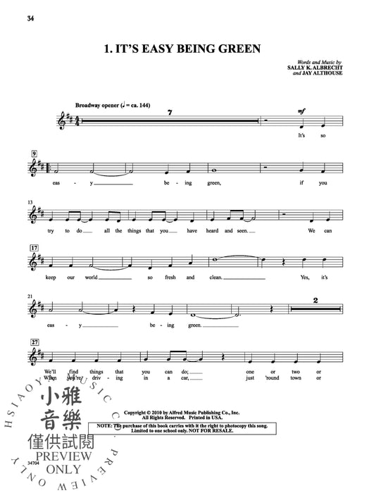 It's Easy Being Green! A Songbook or Program Teaching Us Ways to Save Our Planet for Unison Voices 同度 | 小雅音樂 Hsiaoya Music