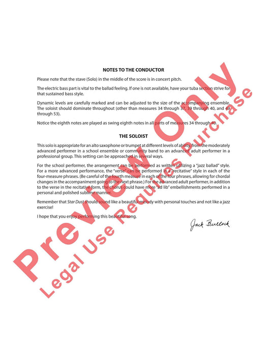 Star Dust For E-flat Alto Saxophone or B-flat Trumpet Solo with Band Accompaniment 中音薩氏管 小號 獨奏 伴奏 總譜 | 小雅音樂 Hsiaoya Music