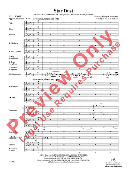 Star Dust For E-flat Alto Saxophone or B-flat Trumpet Solo with Band Accompaniment 中音薩氏管 小號 獨奏 伴奏 總譜 | 小雅音樂 Hsiaoya Music
