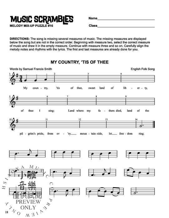Music Scrambles 30 Melody Mix-Up Puzzles for Classroom and Home Use 旋律 | 小雅音樂 Hsiaoya Music