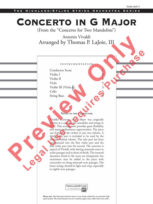 Concerto in G Major (from the Concerto for Two Mandolins) Violin Solo or Section Feature 韋瓦第 協奏曲 小提琴 獨奏 樂節 總譜 | 小雅音樂 Hsiaoya Music