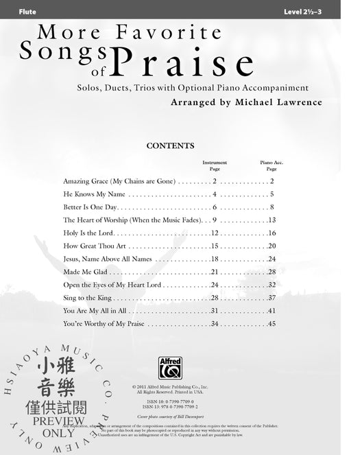 More Favorite Songs of Praise Solos, Duets, Trios with Optional Piano Accompaniment 獨奏 二重奏 三重奏 鋼琴 伴奏 | 小雅音樂 Hsiaoya Music