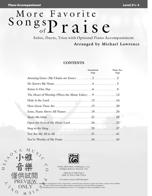 More Favorite Songs of Praise Solos, Duets, Trios with Optional Piano Accompaniment 獨奏 二重奏 三重奏 鋼琴 伴奏 | 小雅音樂 Hsiaoya Music