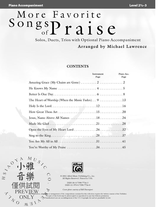 More Favorite Songs of Praise Solos, Duets, Trios with Optional Piano Accompaniment 獨奏 二重奏 三重奏 鋼琴 伴奏 | 小雅音樂 Hsiaoya Music