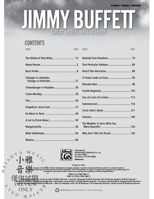 Jimmy Buffett: Sheet Music Anthology | 小雅音樂 Hsiaoya Music