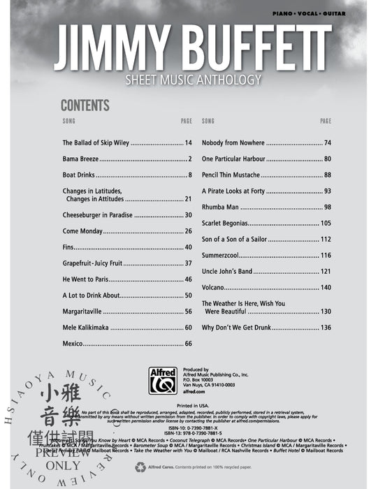 Jimmy Buffett: Sheet Music Anthology | 小雅音樂 Hsiaoya Music