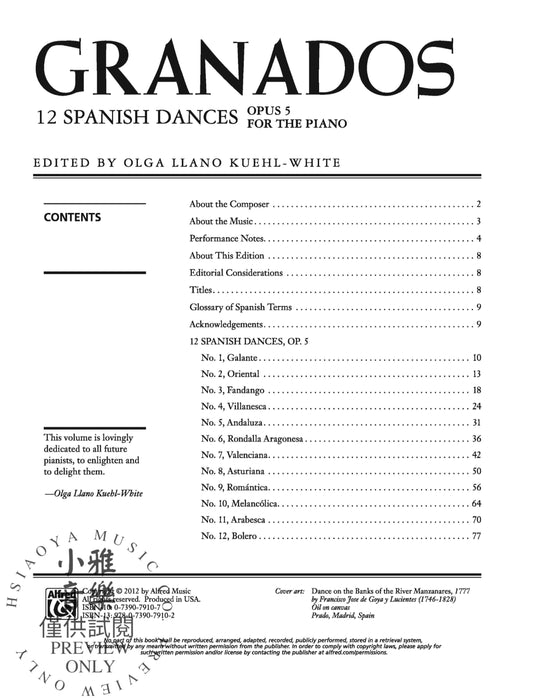 Granados: 12 Spanish Dances, Opus 5 舞曲 作品 | 小雅音樂 Hsiaoya Music