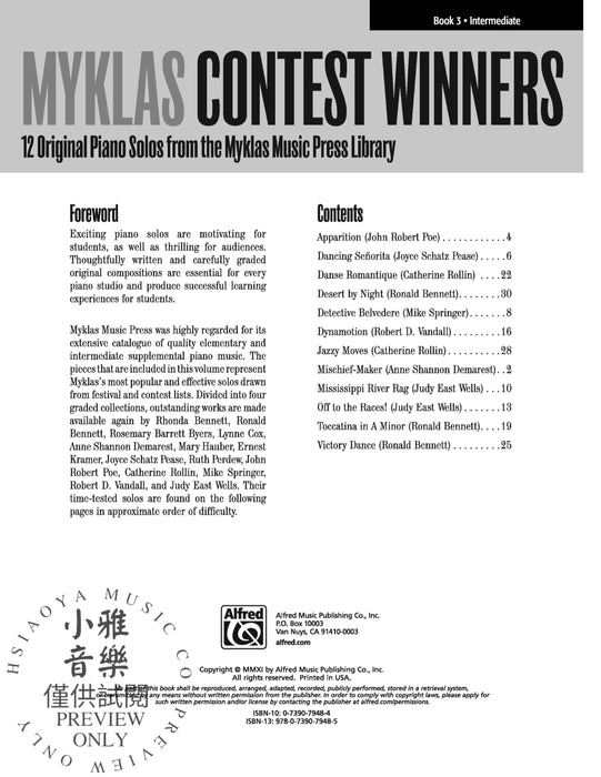 Myklas Contest Winners, Book 3 12 Original Piano Solos from the Myklas Music Press Library 鋼琴 獨奏 | 小雅音樂 Hsiaoya Music