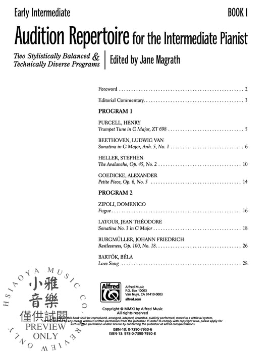 Audition Repertoire for the Intermediate Pianist, Book 1 Two Stylistically Balanced and Technically Diverse Programs | 小雅音樂 Hsiaoya Music