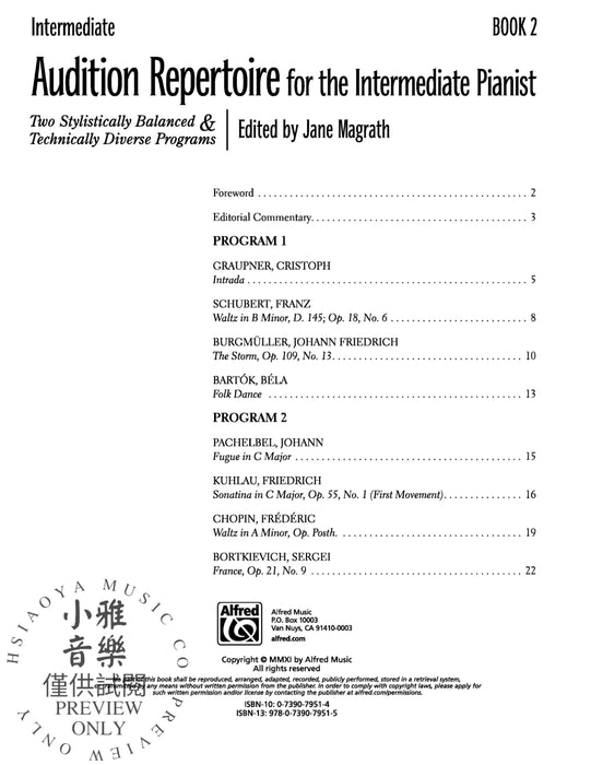 Audition Repertoire for the Intermediate Pianist, Book 2 Two Stylistically Balanced and Technically Diverse Programs | 小雅音樂 Hsiaoya Music