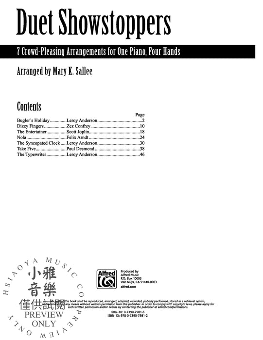 Duet Showstoppers 7 Crowd-Pleasing Arrangements for One Piano, Four Hands 二重奏 鋼琴四手聯彈 | 小雅音樂 Hsiaoya Music
