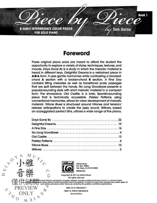 Piece by Piece, Book 1 8 Early Intermediate Color Pieces for Solo Piano 小品 獨奏 鋼琴 | 小雅音樂 Hsiaoya Music