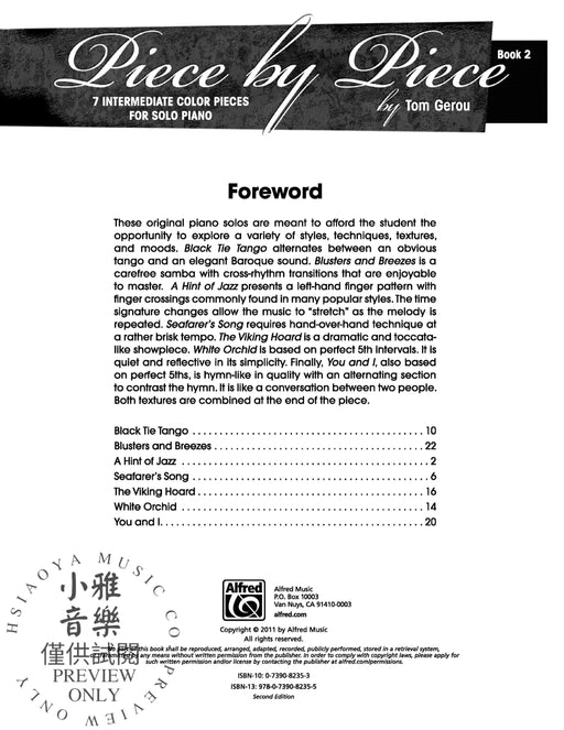 Piece by Piece, Book 2 7 Intermediate Color Pieces for Solo Piano 小品 獨奏 鋼琴 | 小雅音樂 Hsiaoya Music