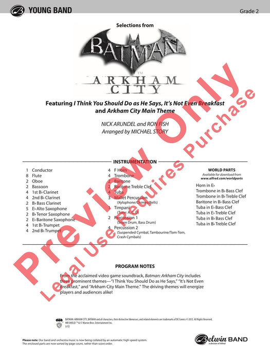 Batman: Arkham City, Selections from Featuring: I Think You Should Do As He Says / It's Not Even Breakfast / Arkham City Main Theme 主題 總譜 | 小雅音樂 Hsiaoya Music